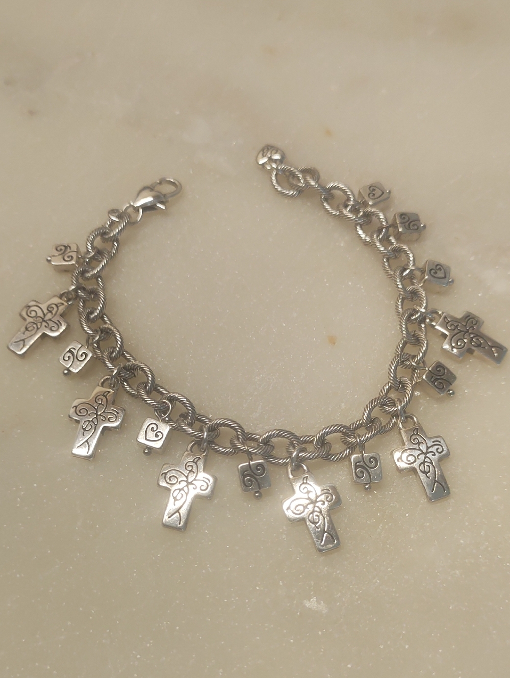 SALE! 💕 Brighton Cross Charm Bracelet Silver Scrolls Retired